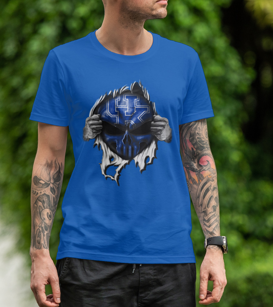 Kentucky Wildcats Skull UK Logo Blue Background T-Shirt