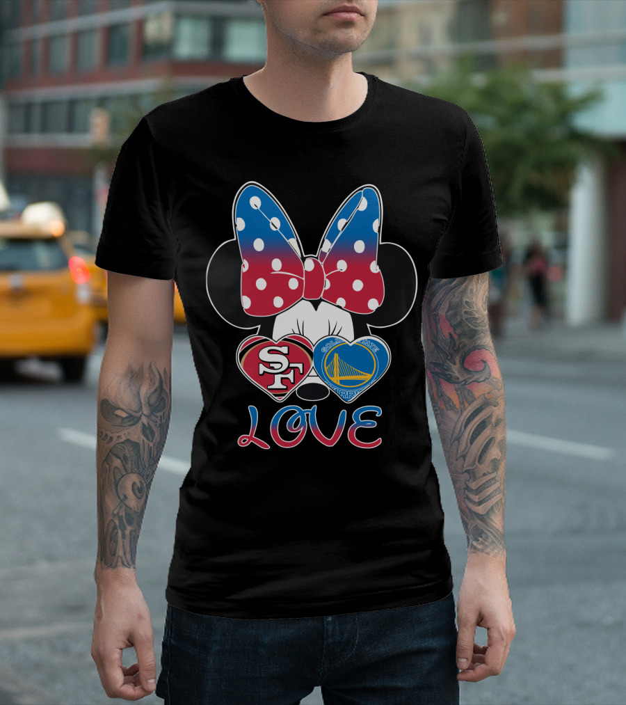 Minnie Mouse Love San Francisco 49ers Golden State Warriors Hearts T-Shirt