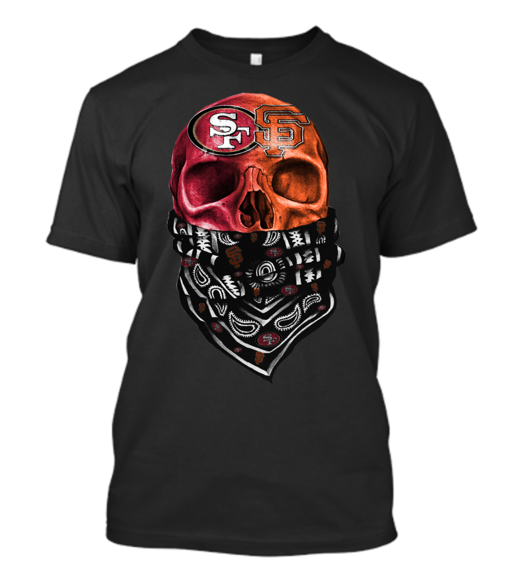 Sf Giants And 49ers Skull Bandana Art T-Shirt