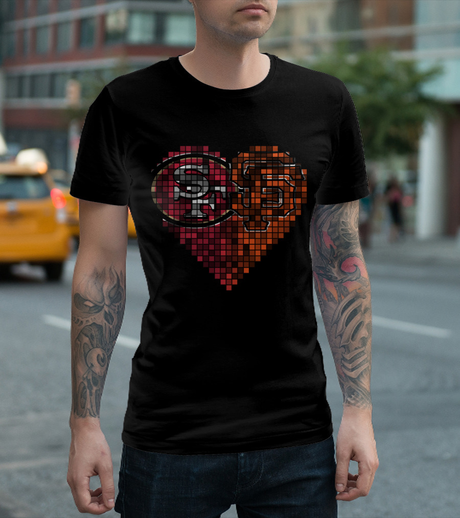 Ttr 003 Sf Giants 49ers Heart Pixel Art T-Shirt