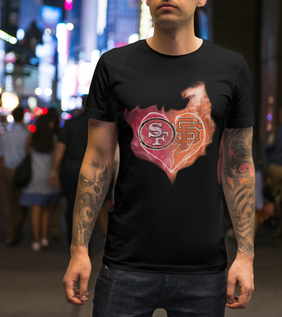 San Francisco 49ers Giants Heart Flame Combo T-Shirt