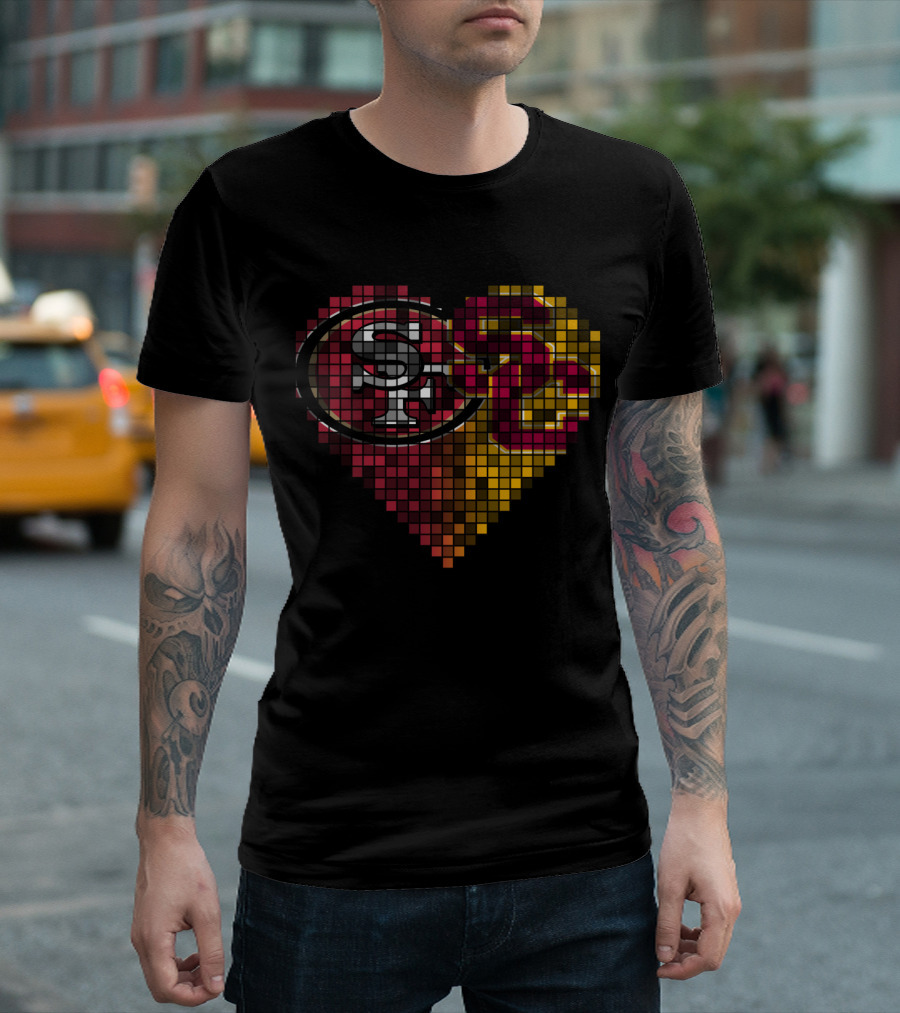 Ttr 005 Heart Mosaic San Francisco 49ers And Usc Trojans Logos T-Shirt