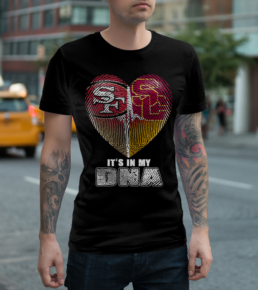 San Francisco 49ers USC Trojans Heart DNA Fingerprint Fan Pride T-Shirt