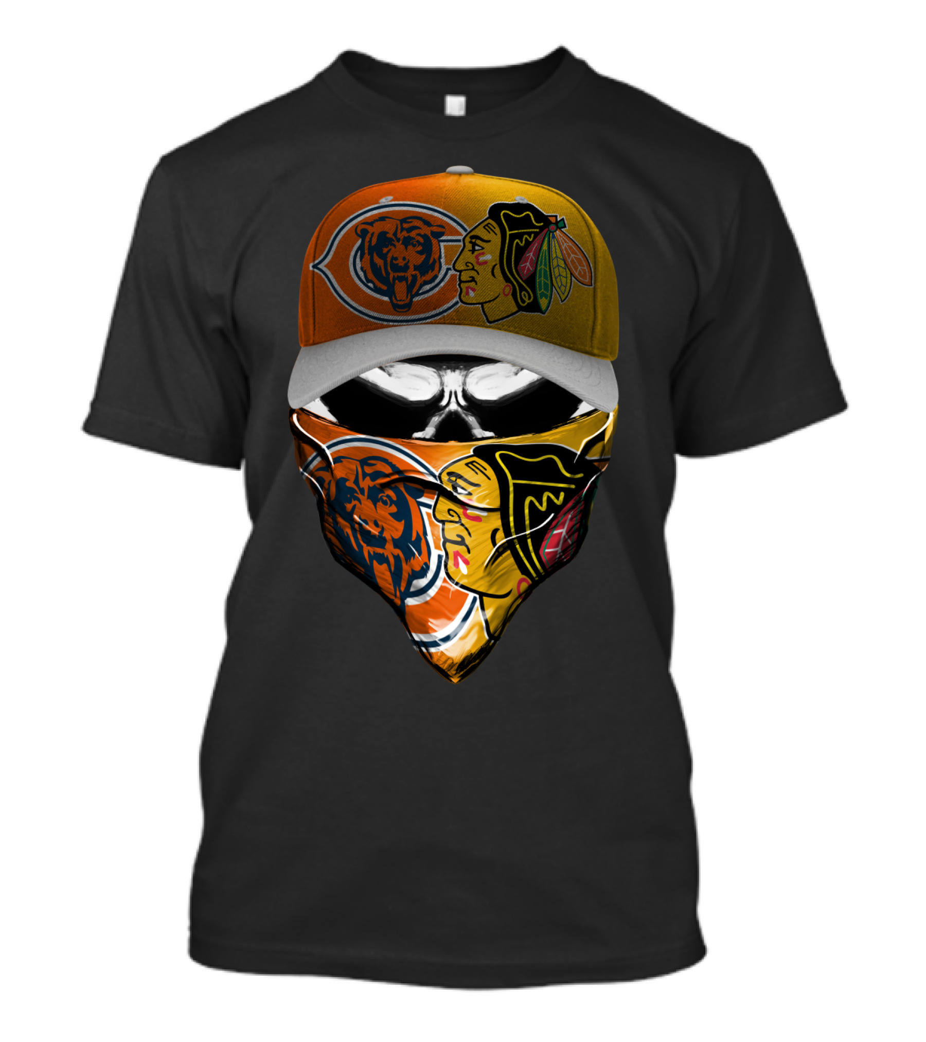 Chicago Bears Blackhawks Cap And Bandana Crossover T-Shirt