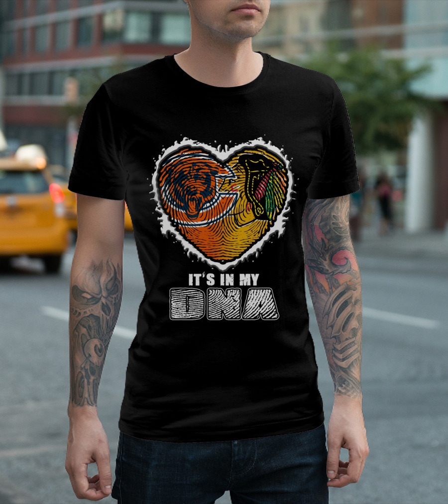 It’s In My Dna Chicago Bears Blackhawks Fingerprint Heart T-Shirt
