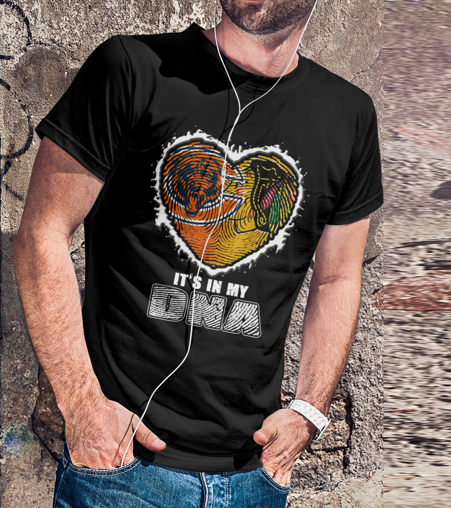 It’s In My Dna Chicago Bears Blackhawks Fingerprint Heart T-Shirt