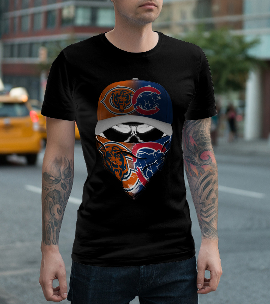 Chicago Bears And Cubs Fan Skull Mask T-Shirt