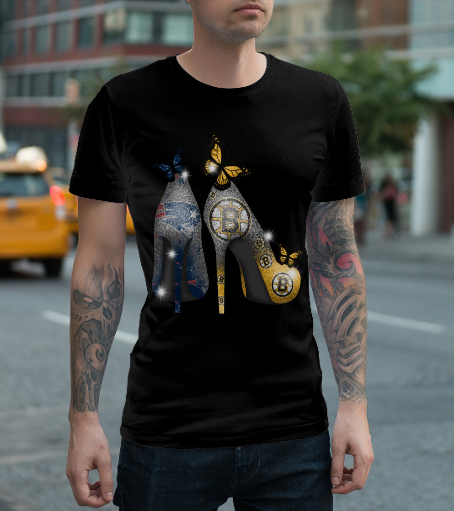 Nfl Patriots And Nhl Bruins Butterfly Stilettos T-Shirt