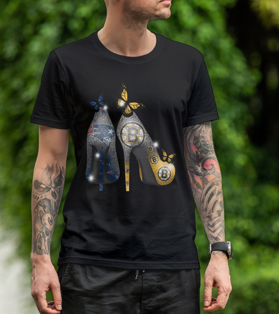 Nfl Patriots And Nhl Bruins Butterfly Stilettos T-Shirt