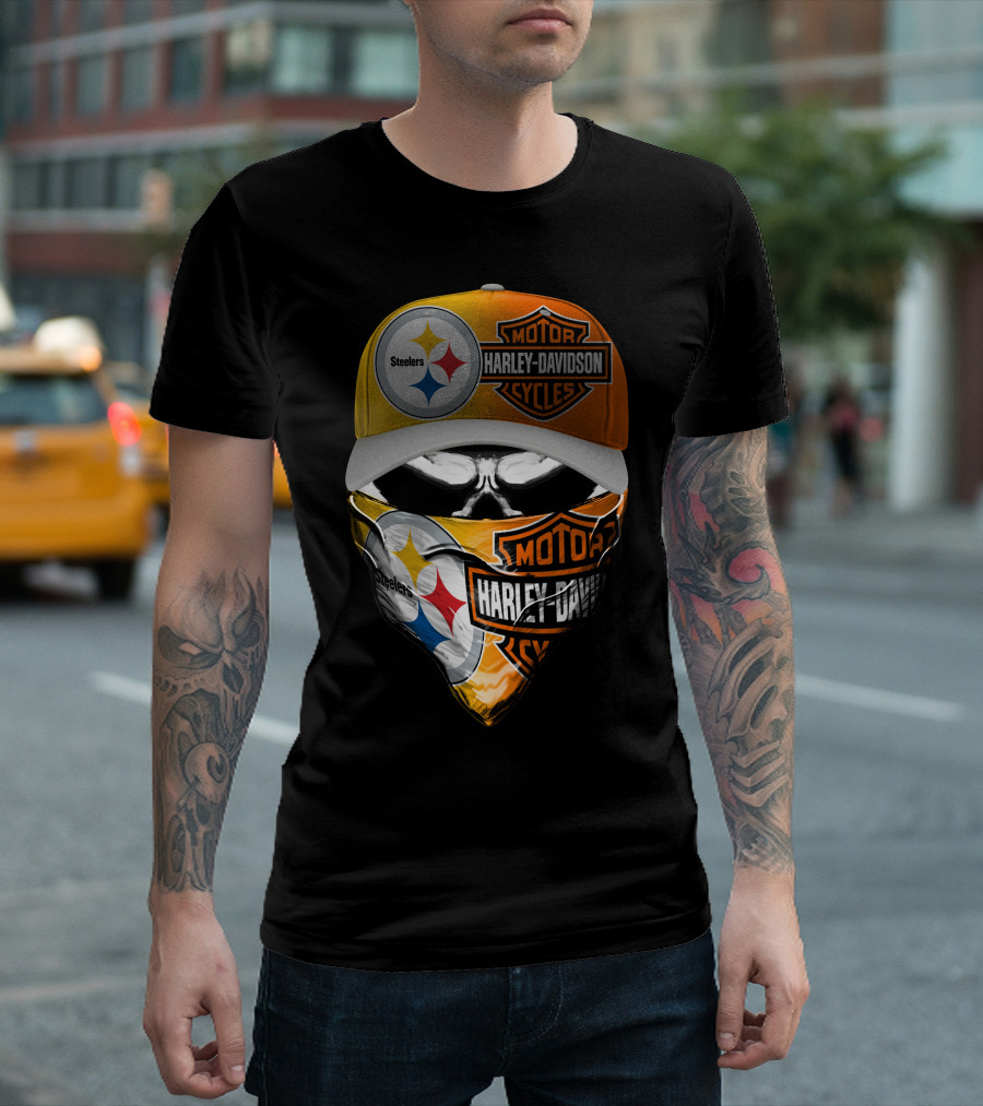 Steelers Harley Davidson Motorcycles Skull Mask T-Shirt