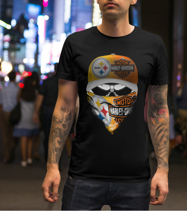 Steelers Harley Davidson Motorcycles Skull Mask T-Shirt