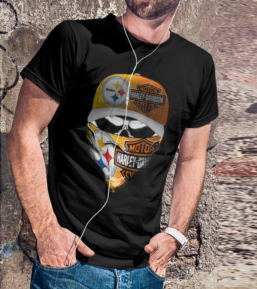 Steelers Harley Davidson Motorcycles Skull Mask T-Shirt