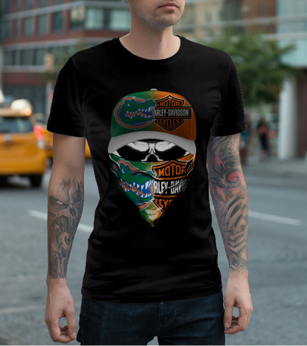 Harley Davidson Gator Face Mask And Cap With Motorcycles T-Shirt