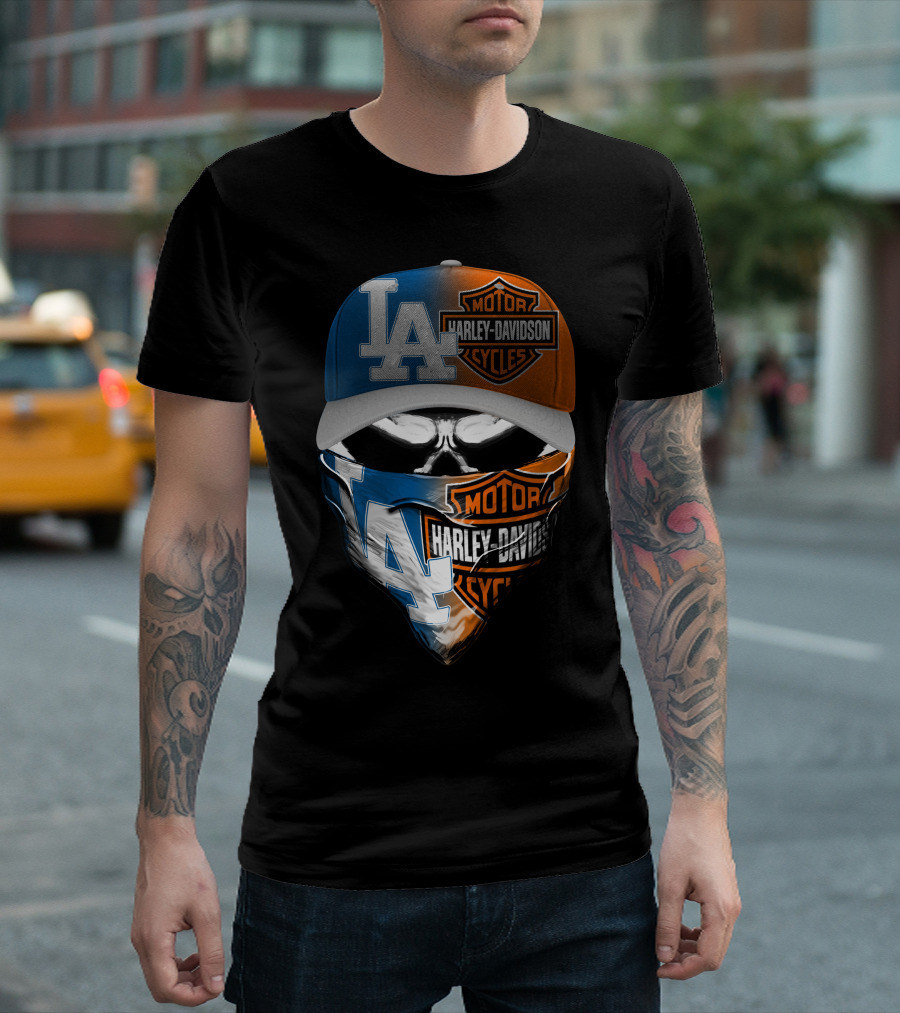 Los Angeles Dodgers Harley Davidson Skull Cap Bandana T-Shirt