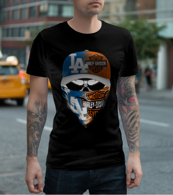 Los Angeles Dodgers Harley Davidson Skull Cap Bandana T-Shirt