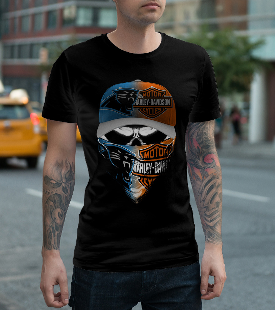 Harley Davidson Motor Cycles Skull Bandana Split Panthers Helmet T-Shirt