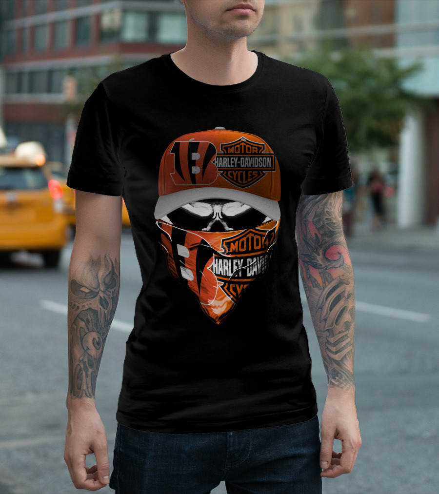 Harley Davidson Cincinnati Bengals Skull Mask Hat T-Shirt