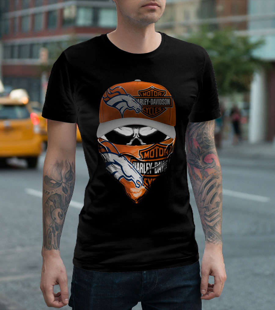 Denver Broncos Harley Davidson Motorcycle Skull Fusion T-Shirt