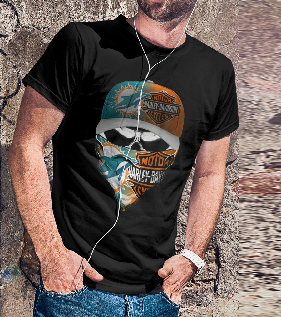 Miami Dolphins Harley Davidson Motorcycles Skull T-Shirt