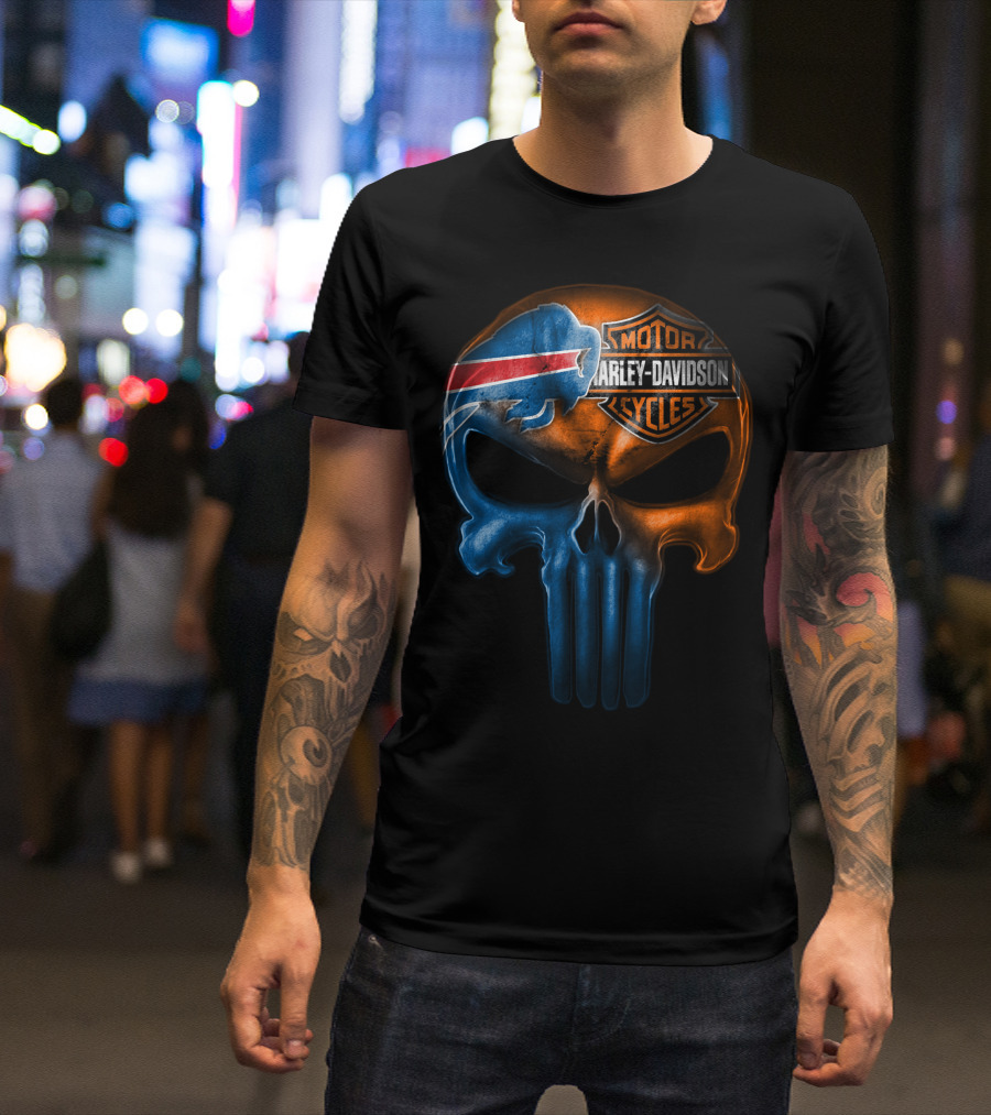 Buffalo Bills Harley Davidson Punisher Skull T-Shirt