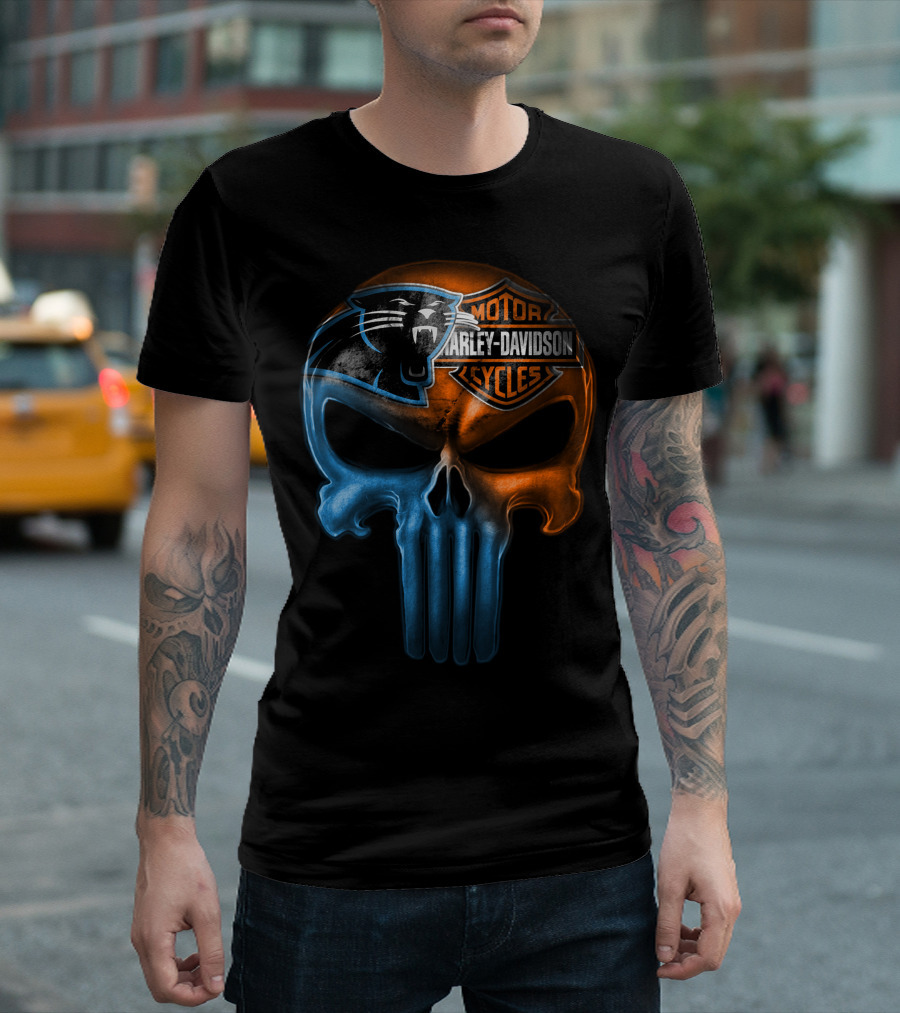 Carolina Panthers Harley Davidson Skull T-Shirt