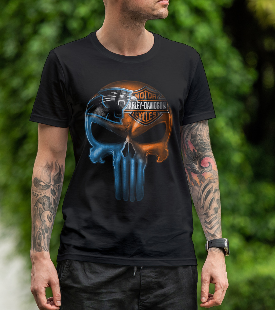 Carolina Panthers Harley Davidson Skull T-Shirt