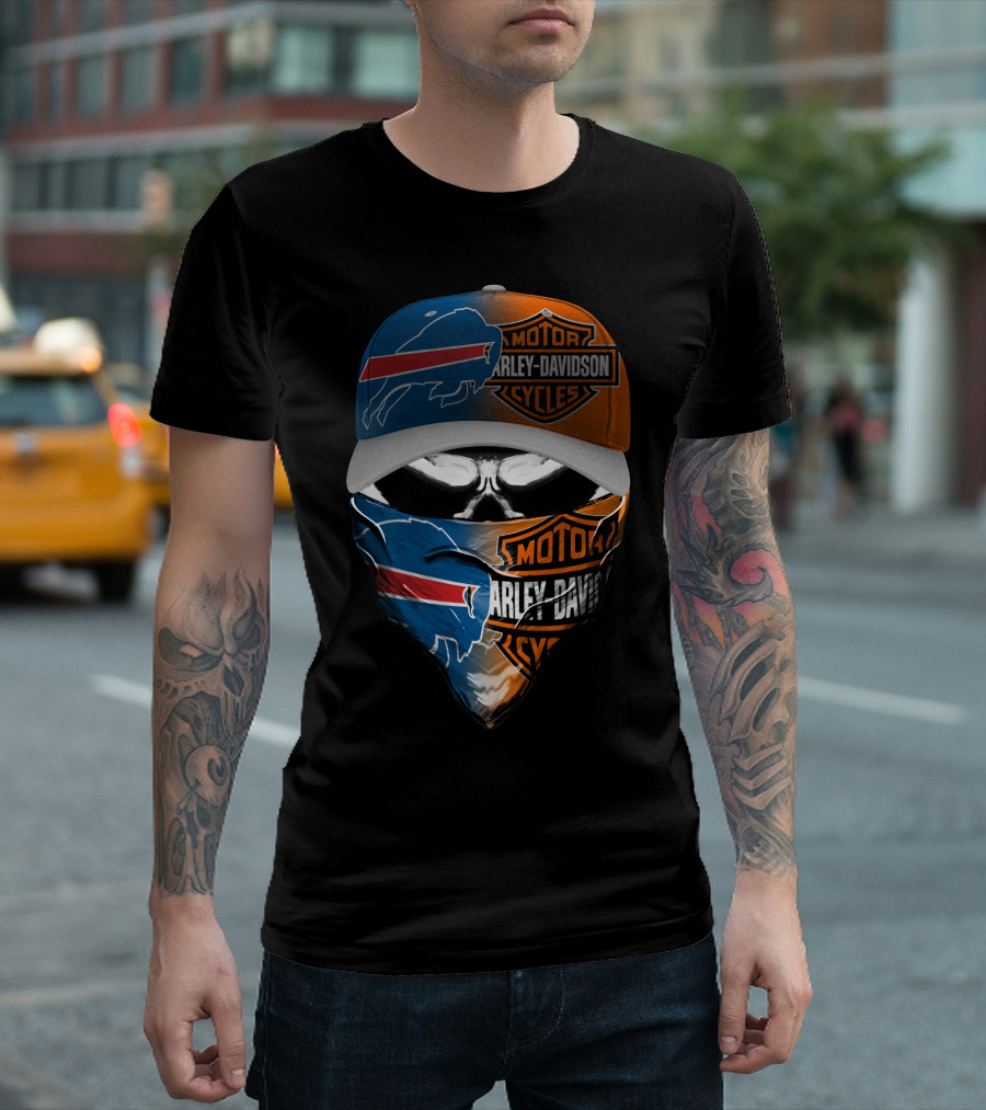 Buffalo Bills Harley Davidson Motorcycles Skull Mask Cap T-Shirt