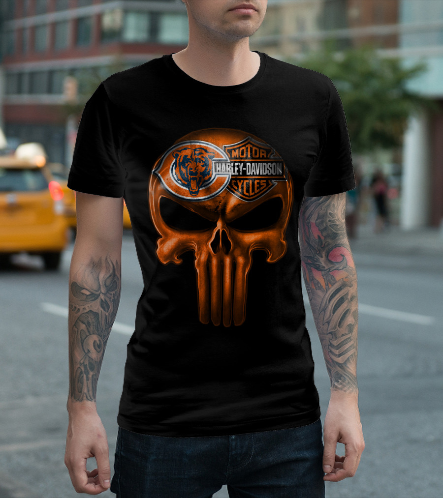 Chicago Bears Harley Davidson Punisher Skull T-Shirt