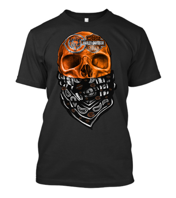 Harley Davidson Motorcycles Skull With Chicago Bears Logo Bandana T-Shirt