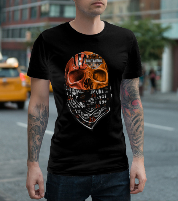 Cincinnati Bengals Harley Davidson Skull Bandana T-Shirt
