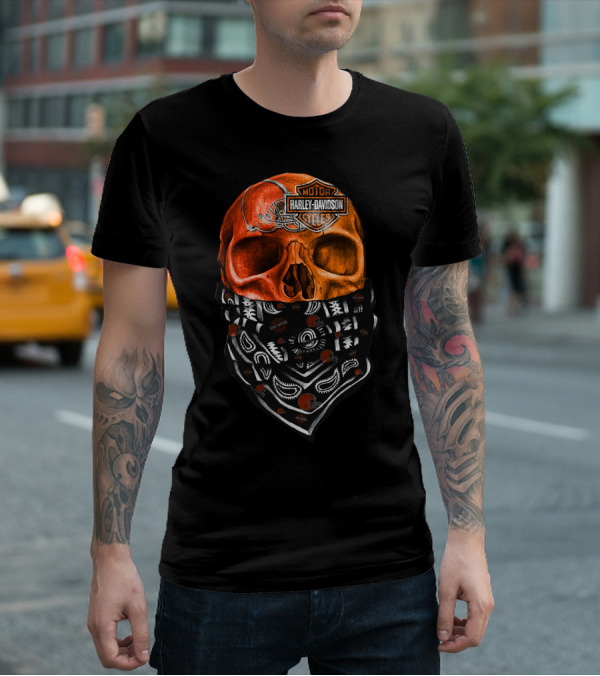 Harley Davidson Cleveland Browns Skull With Bandana T-Shirt