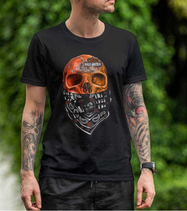 Harley Davidson Cleveland Browns Skull With Bandana T-Shirt