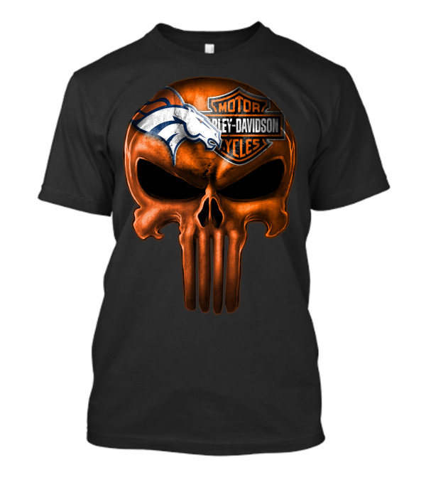 Denver Broncos Harley Davidson Punisher Skull T-Shirt