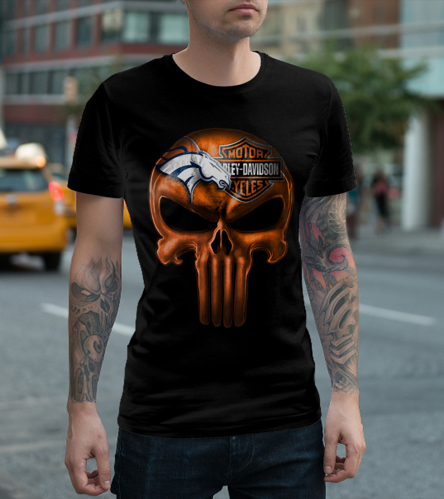 Denver Broncos Harley Davidson Punisher Skull T-Shirt