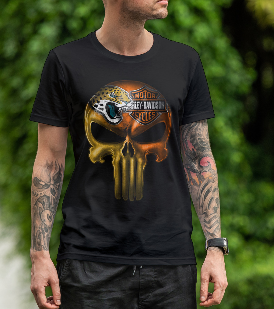 Jacksonville Jaguars Harley Davidson Skull T-Shirt