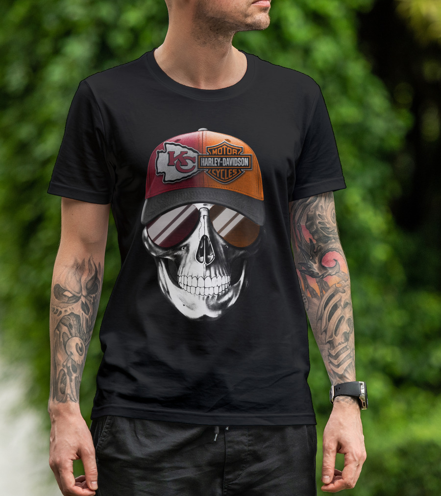 Kansas City Chiefs Harley Davidson Skull Cap T-Shirt