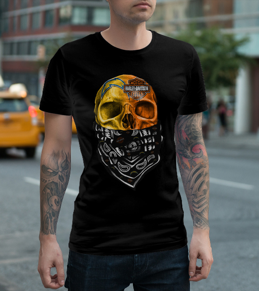 Los Angeles Chargers Harley Davidson Skull Bandana T-Shirt