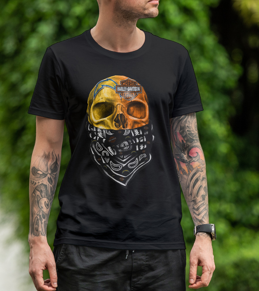 Los Angeles Chargers Harley Davidson Skull Bandana T-Shirt