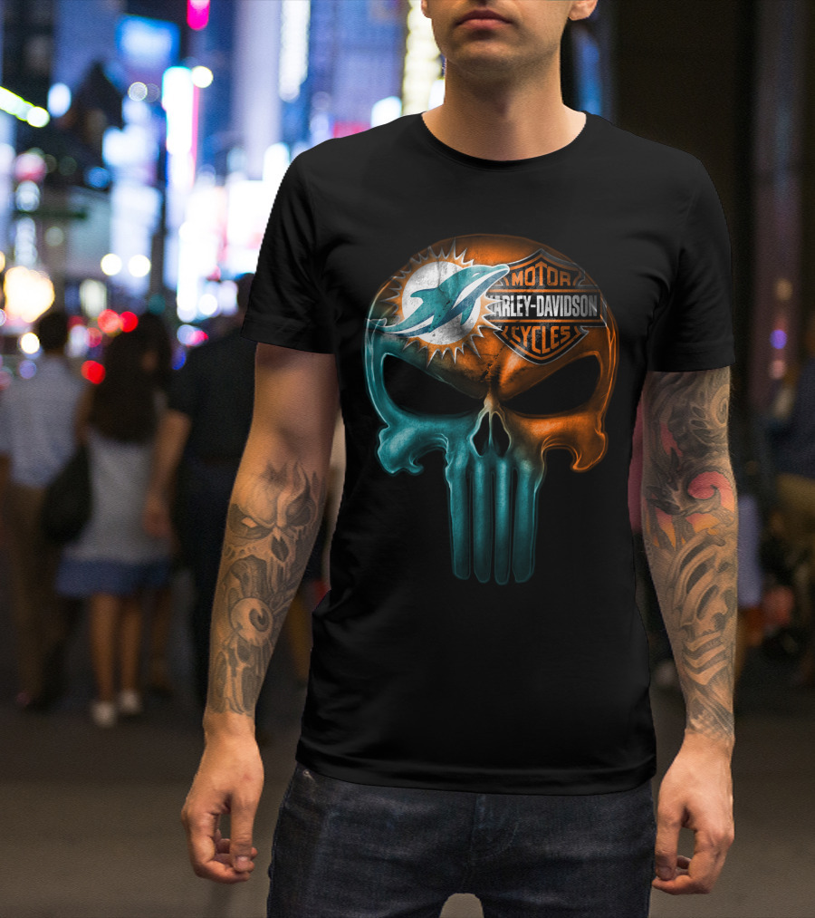 Miami Dolphins Harley Davidson Punisher Skull T-Shirt
