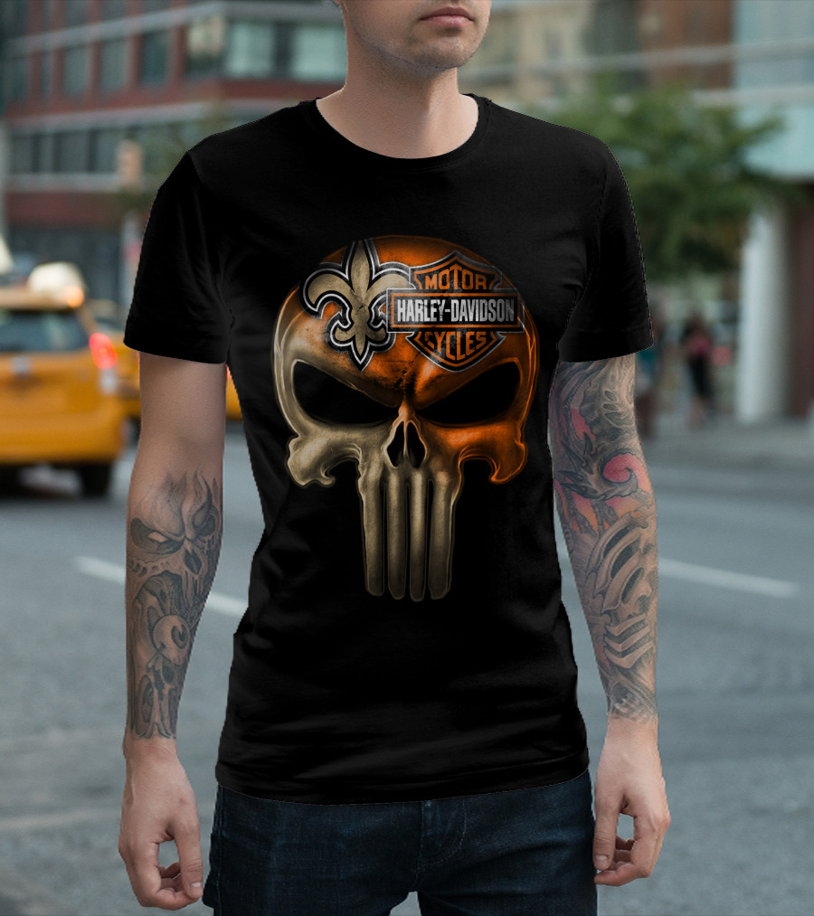 Harley Davidson Motorcycles Skull With Fleur-De-Lis T-Shirt