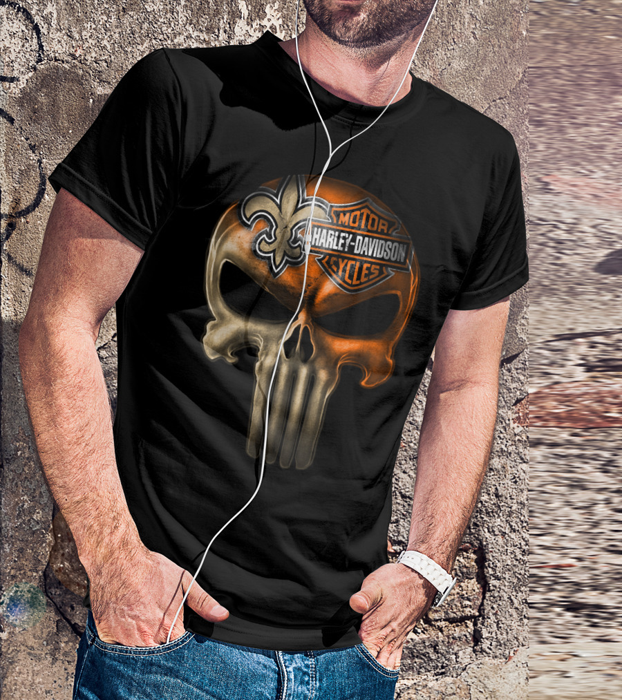 Harley Davidson Motorcycles Skull With Fleur-De-Lis T-Shirt