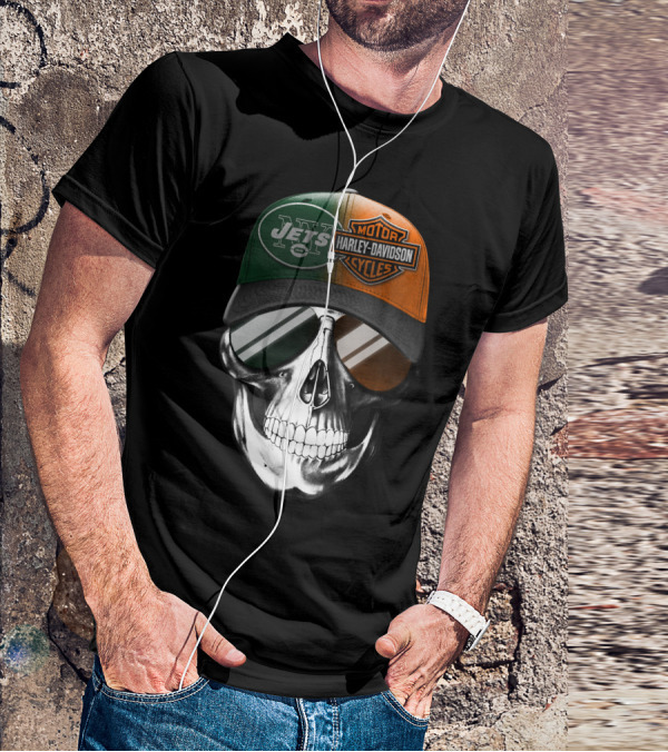 Harley Davidson Jets Skull Cap Nfl Crossover T-Shirt