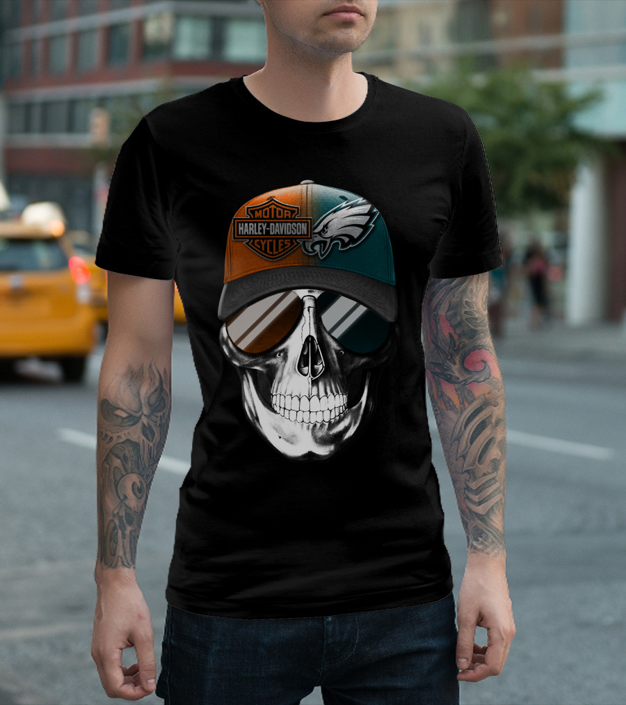 Harley Davidson Motor Cycles Eagles Skull Cap T-Shirt