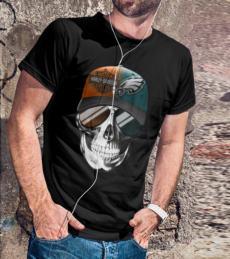 Harley Davidson Motor Cycles Eagles Skull Cap T-Shirt