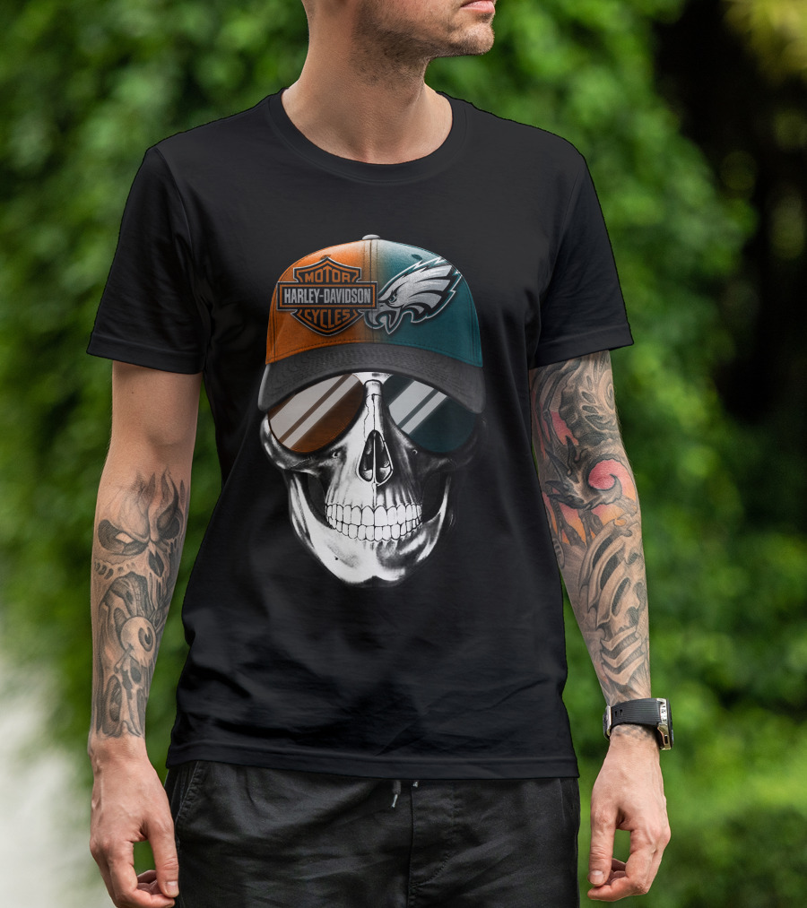 Harley Davidson Motor Cycles Eagles Skull Cap T-Shirt