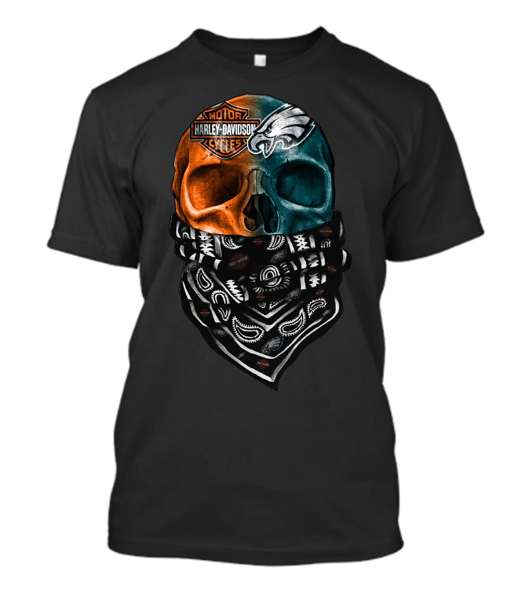 Harley Davidson Motor Cycles Philadelphia Eagles Skulls Bandana T-Shirt