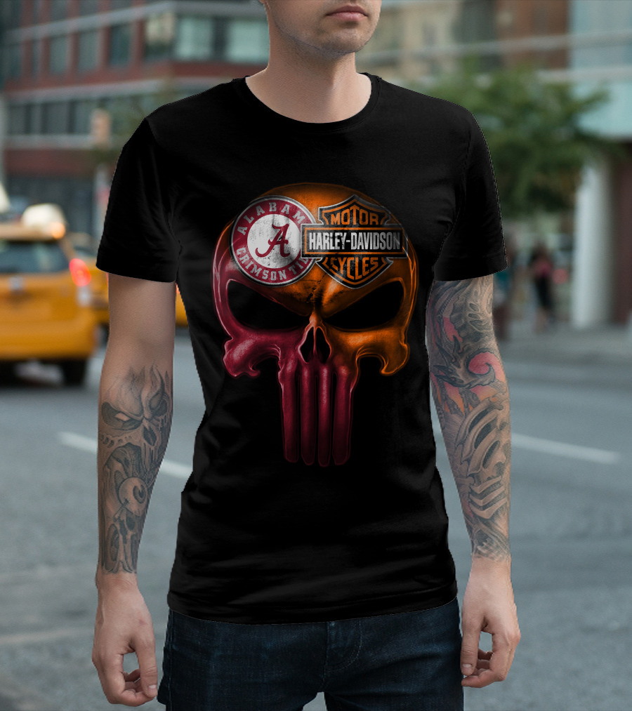 Alabama Crimson Tide Harley Davidson Punisher Skull T-Shirt