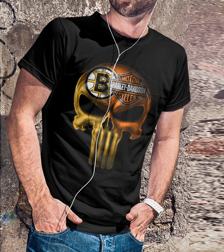 Boston Bruins Harley Davidson Skull 05Ahl T-Shirt