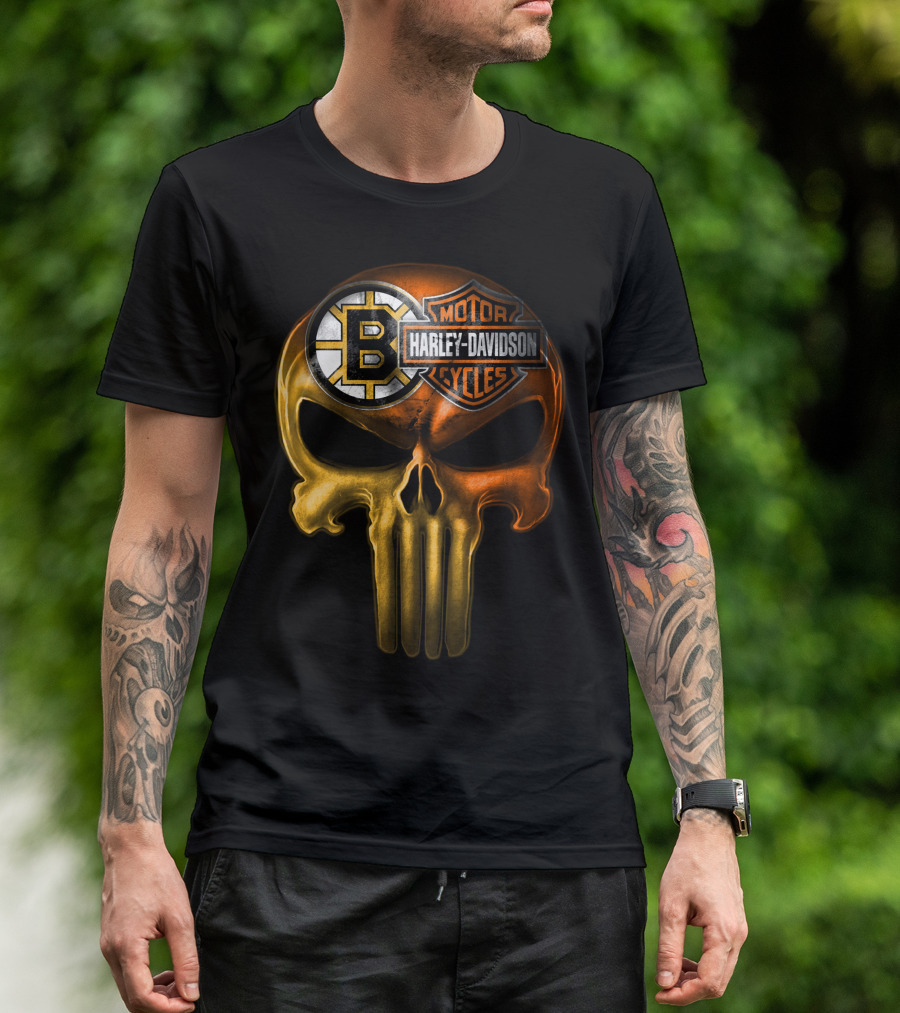 Boston Bruins Harley Davidson Skull 05Ahl T-Shirt