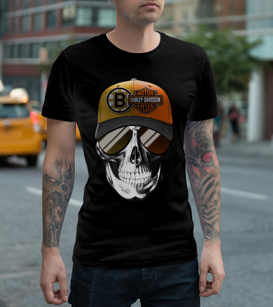Harley Davidson Motorcycles Skull Boston Bruins Cap T-Shirt